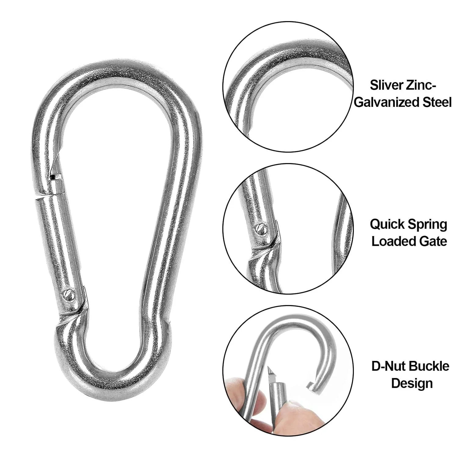 60 Pack M8 x 3-1/8inch Spring Snap Hooks Heavy Duty Carabiner Clips Galvanized Steel Quick Link Clip for Camping Hiking Traveling Outdoor Swing Gym, 500Lbs Capacity1