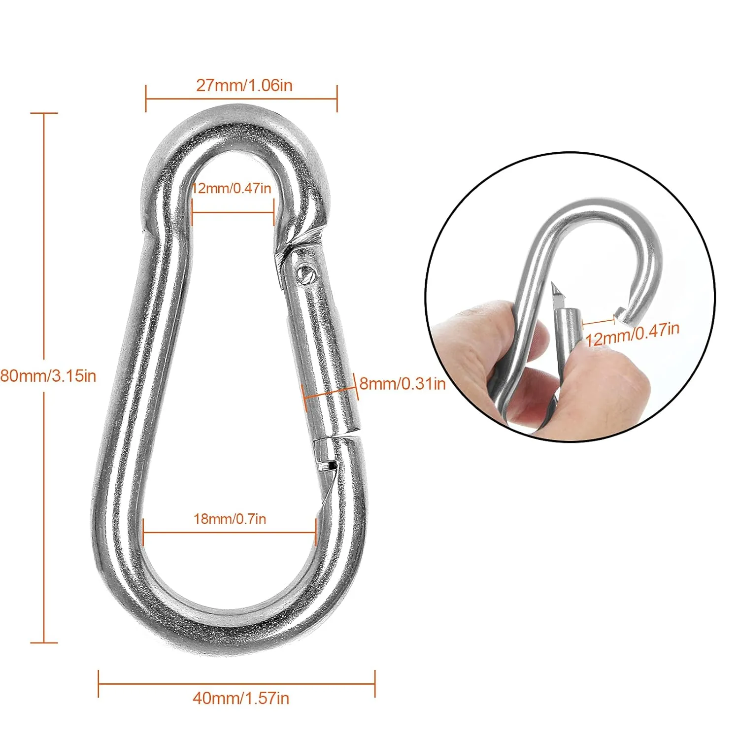 60 Pack M8 x 3-1/8inch Spring Snap Hooks Heavy Duty Carabiner Clips Galvanized Steel Quick Link Clip for Camping Hiking Traveling Outdoor Swing Gym, 500Lbs Capacity1