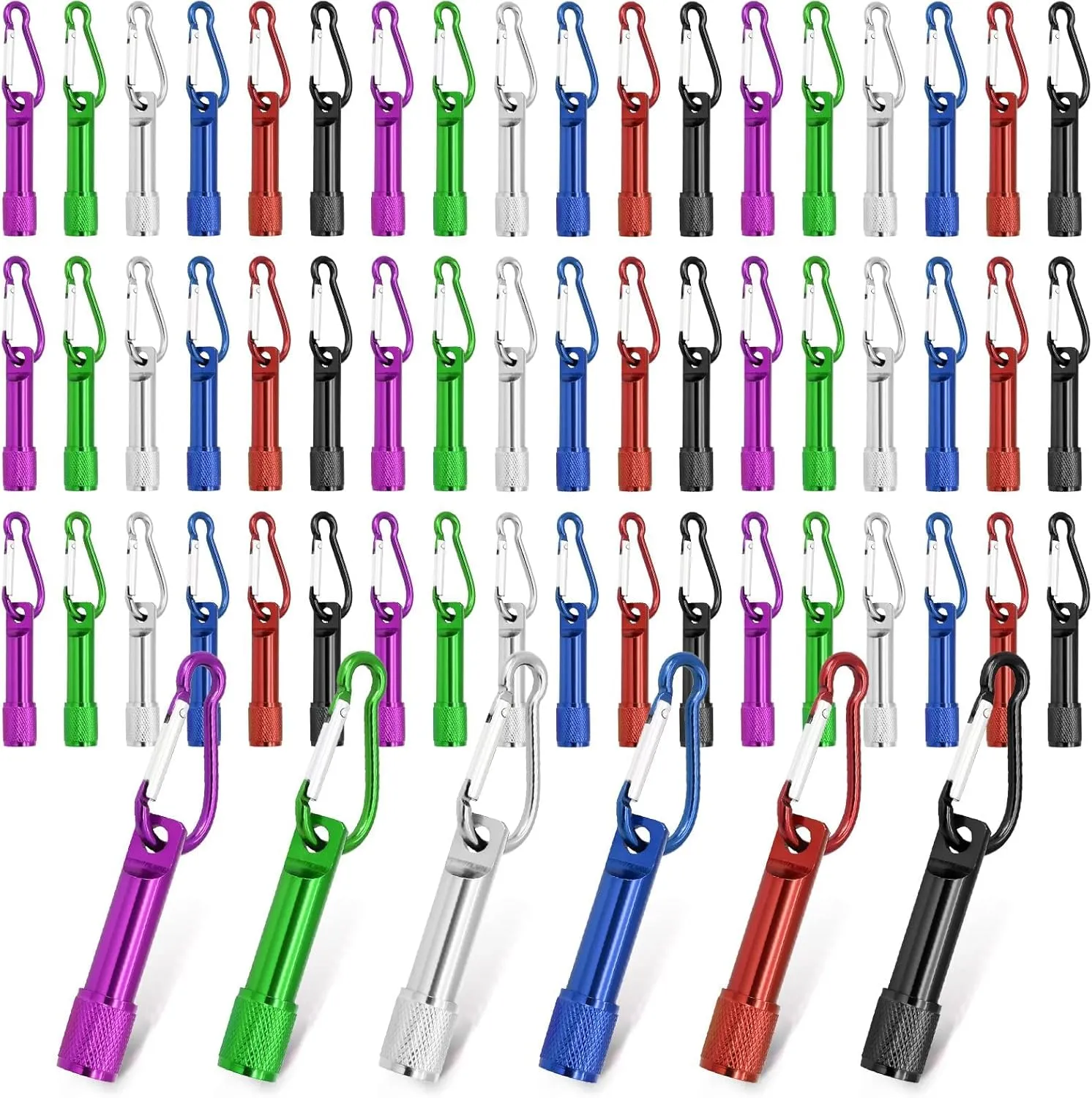 60 Pack Mini Keychain Flashlights Bulk, Ultra-Bright LED Metal Carabiner Clip Lights,Compact Emergency Lights for Camping, Hiking, Cycling, Survival Kits(60)