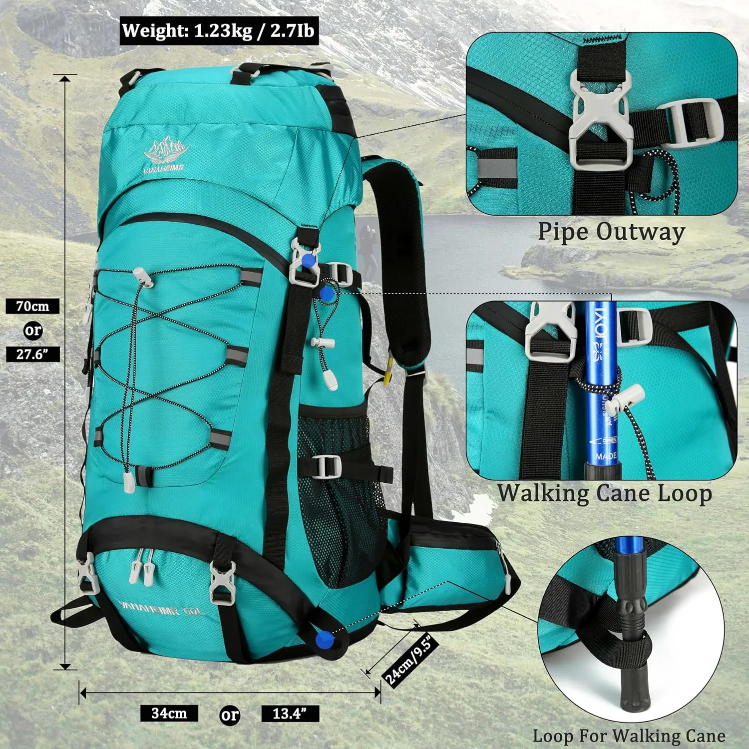 60L Travel Hiking Camping Backpack with Rain Cover, Backpack Water Resistant,Climbing Backpack for Men Women