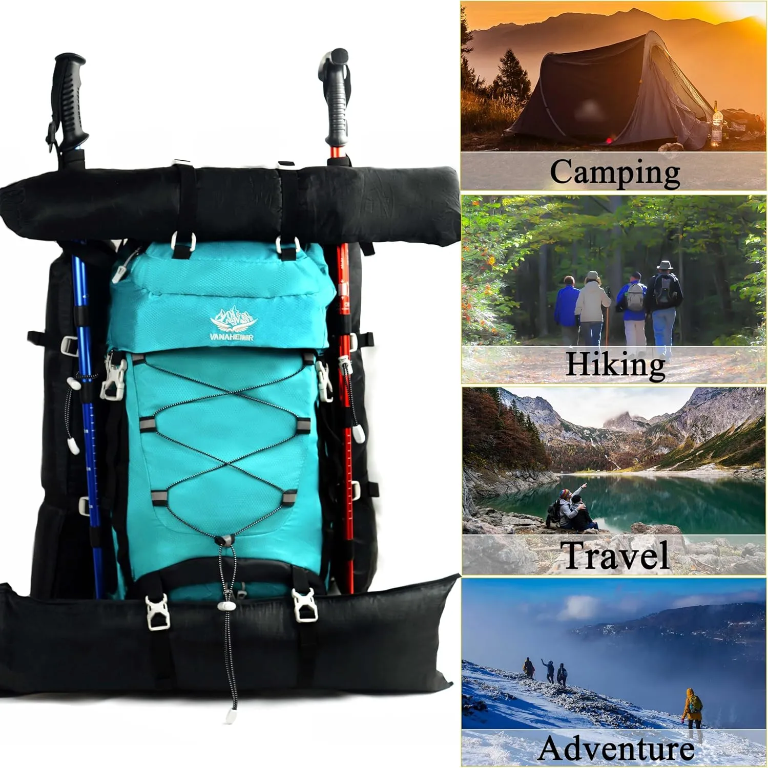 60L Travel Hiking Camping Backpack with Rain Cover, Backpack Water Resistant,Climbing Backpack for Men Women