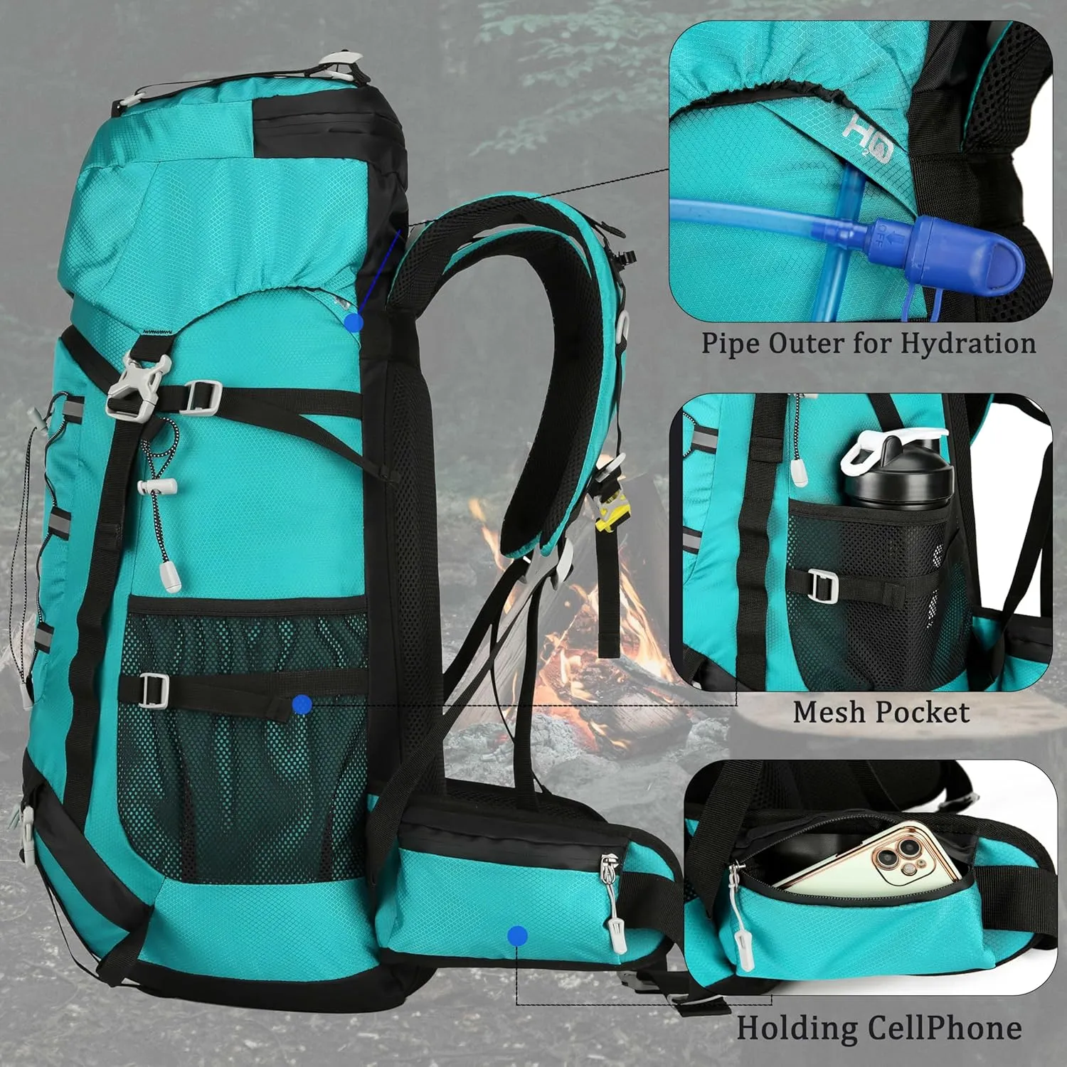 60L Travel Hiking Camping Backpack with Rain Cover, Backpack Water Resistant,Climbing Backpack for Men Women