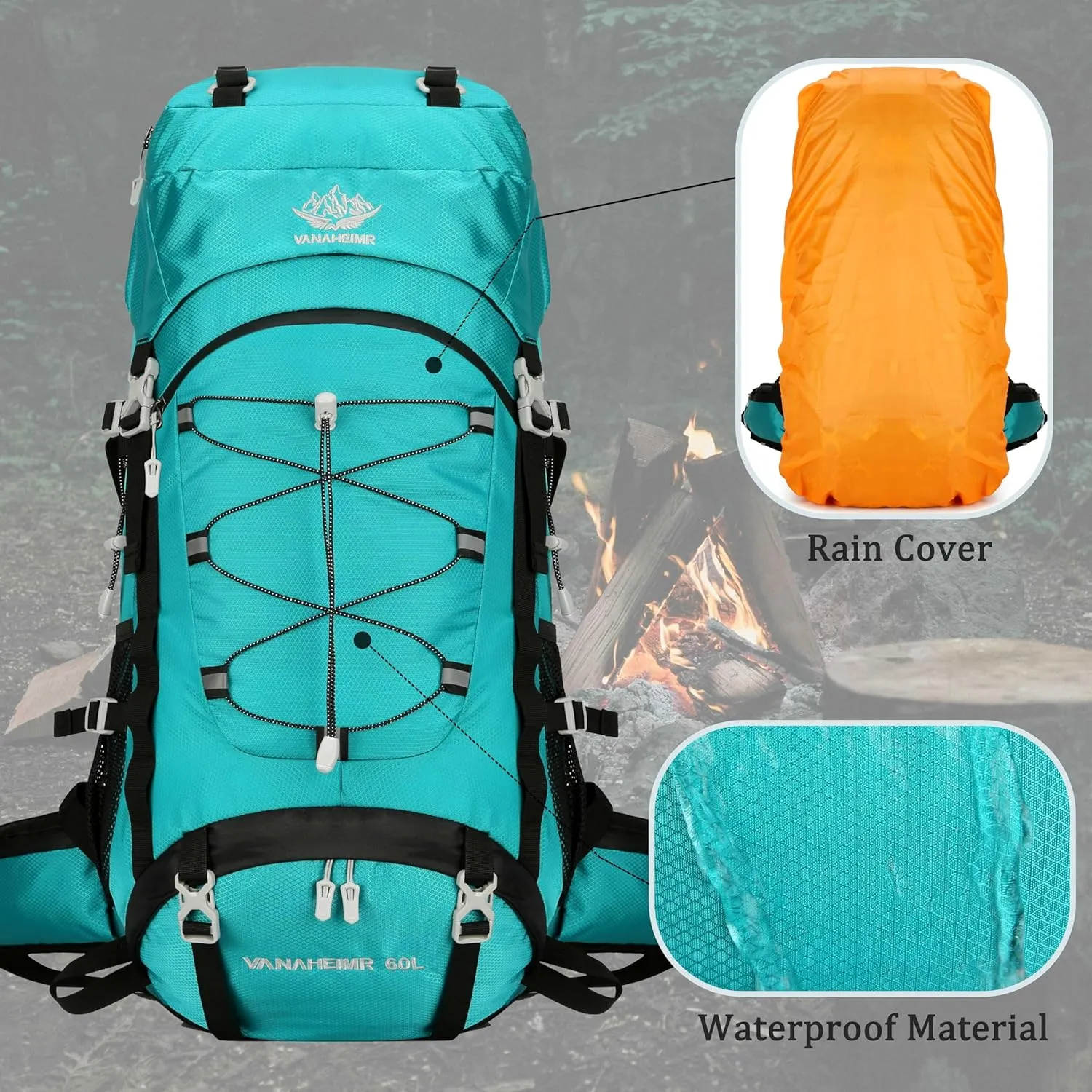 60L Travel Hiking Camping Backpack with Rain Cover, Backpack Water Resistant,Climbing Backpack for Men Women