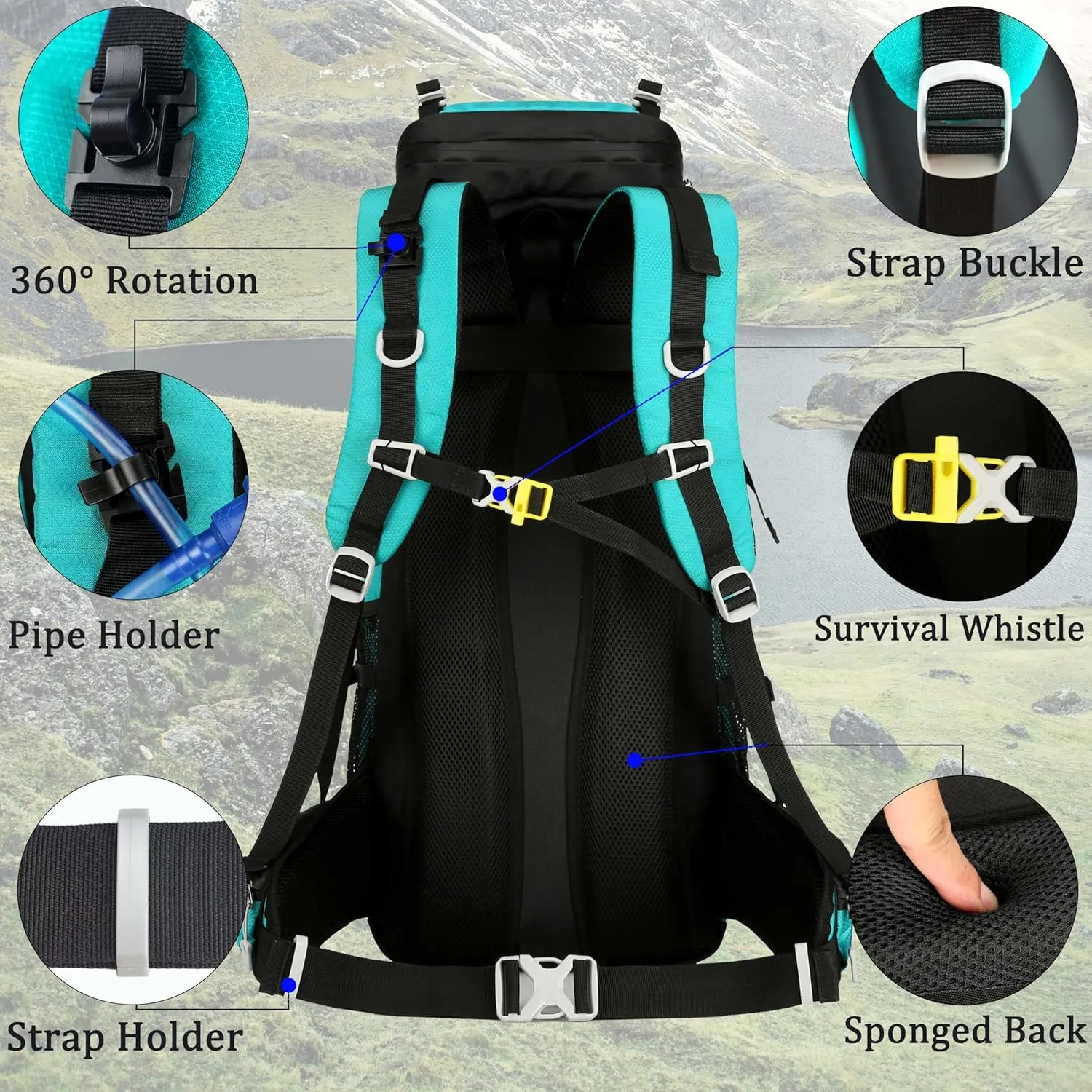 60L Travel Hiking Camping Backpack with Rain Cover, Backpack Water Resistant,Climbing Backpack for Men Women