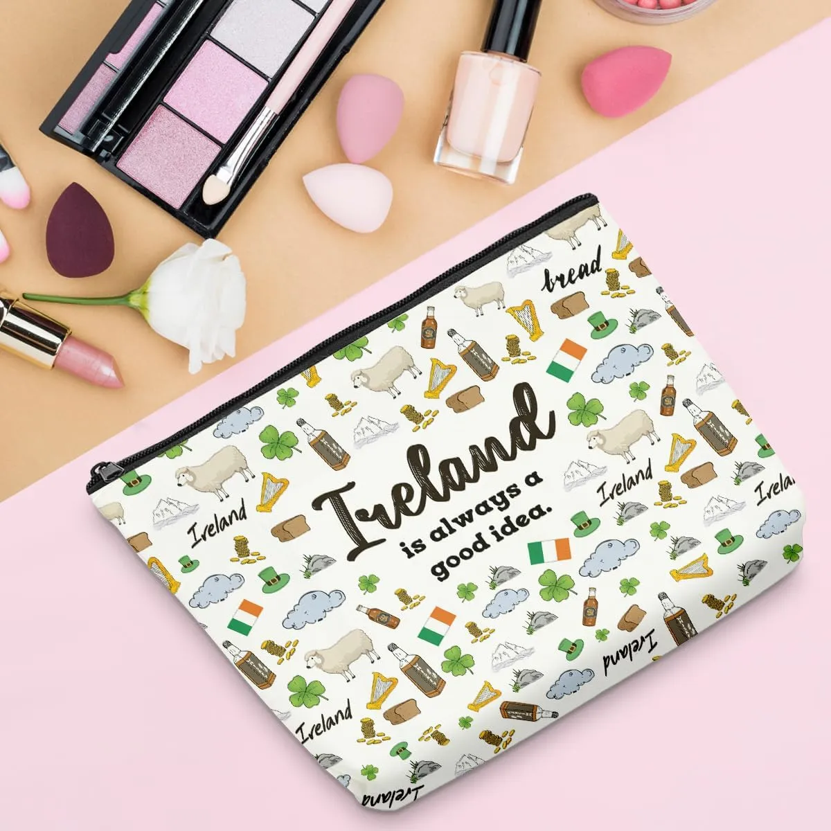 6PCS Ireland Makeup Bag Ireland Trip Gift Ireland Lover Gift Ireland Merch Ireland Zipper Pouch Makeup Bag Inspired Gift Travel Toiletry Bag Cosmetics Bag for Women