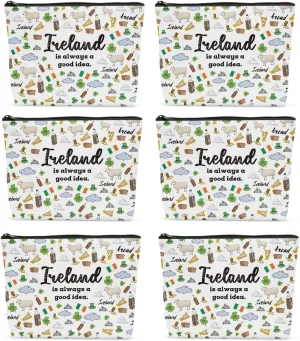 6PCS Ireland Makeup Bag Ireland Trip Gift Ireland Lover Gift Ireland Merch Ireland Zipper Pouch Makeup Bag Inspired Gift Travel Toiletry Bag Cosmetics Bag for Women