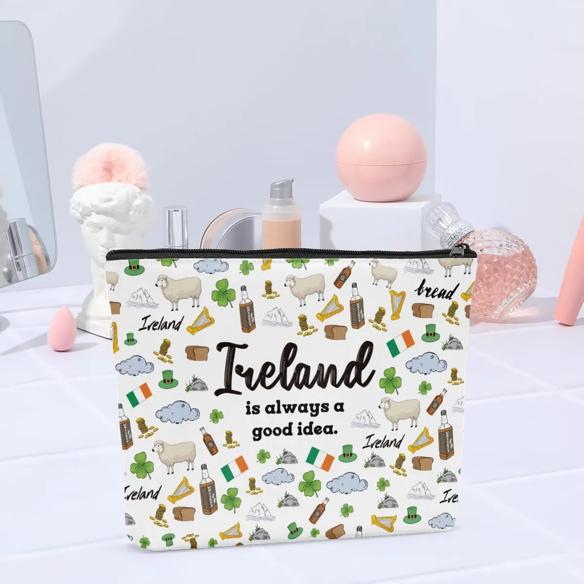 6PCS Ireland Makeup Bag Ireland Trip Gift Ireland Lover Gift Ireland Merch Ireland Zipper Pouch Makeup Bag Inspired Gift Travel Toiletry Bag Cosmetics Bag for Women