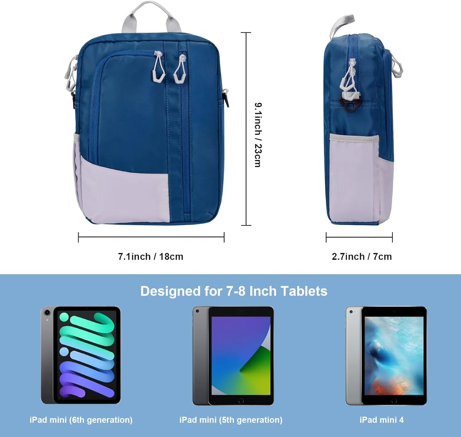 7-8 Inch Tablet Sleeve Bag with Shoulder Strap, Carrying Case for iPad Mini 7/6, Samsung Tab A7 Lite/A 8.0, Fire HD 8, Phone, Wallet (Bluish Green)