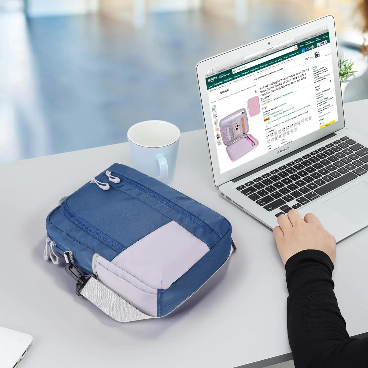 7-8 Inch Tablet Sleeve Bag with Shoulder Strap, Carrying Case for iPad Mini 7/6, Samsung Tab A7 Lite/A 8.0, Fire HD 8, Phone, Wallet (Bluish Green)