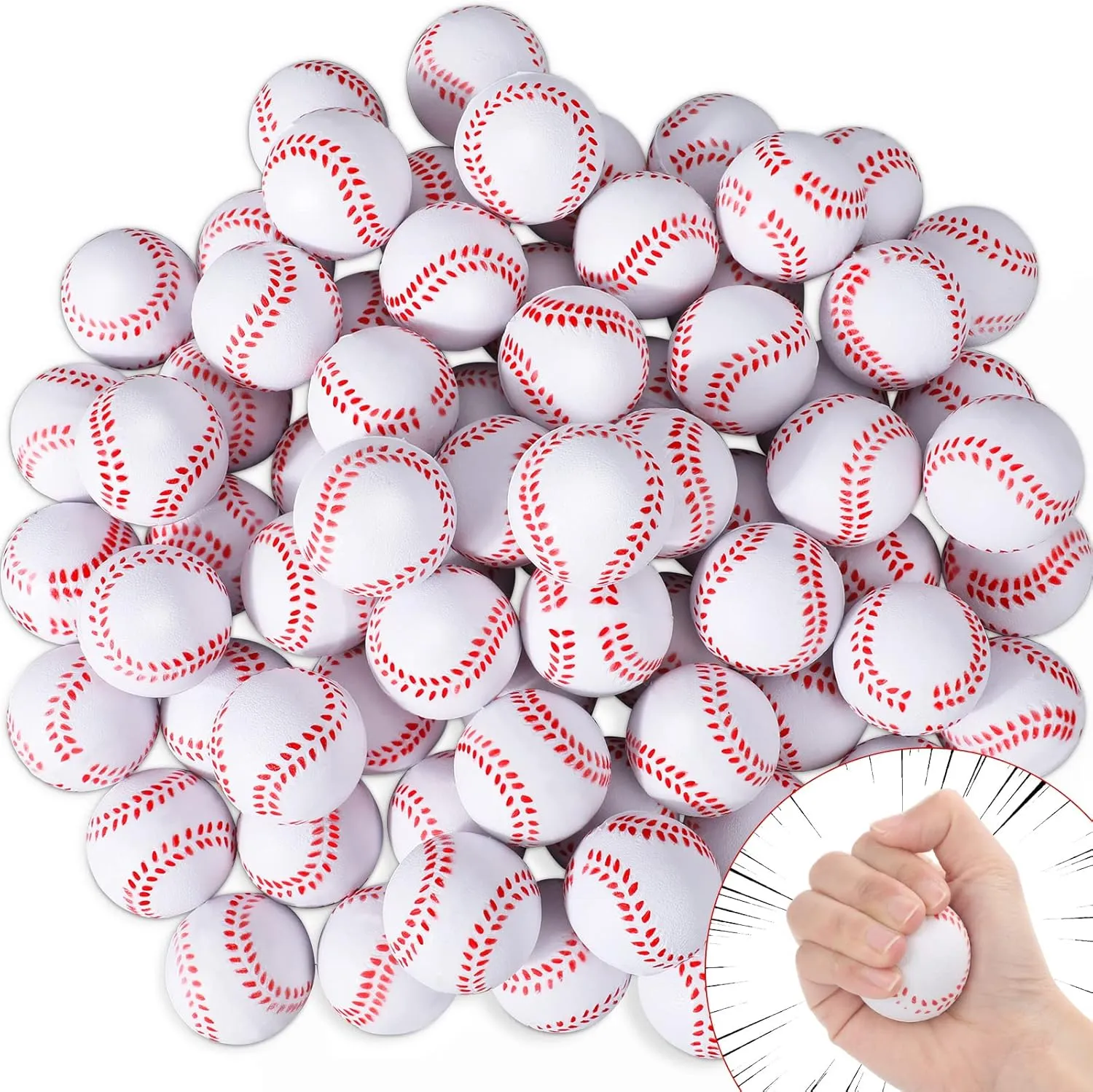 72 Pieces Baseball Stress Balls 1.6 Inch Mini Foam Baseballs Bulk Party Favors Small Baseball Toys for Teens and Adults Stress Anxiety Relief Sports Theme Party Favors Classroom Rewards