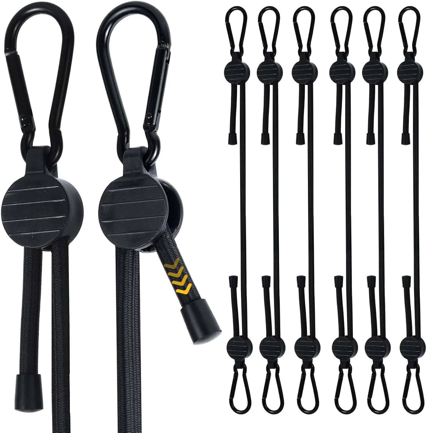 Adjustable Bungee Cords with Hooks, 6 Pack Thick Elastic Straps, Easy to Lengthen and Resecure (7"-48")– Strong, Stretchy Tie Downs with Secure Hooks for Cargo, Camping, Tents, Luggage – All-Weather