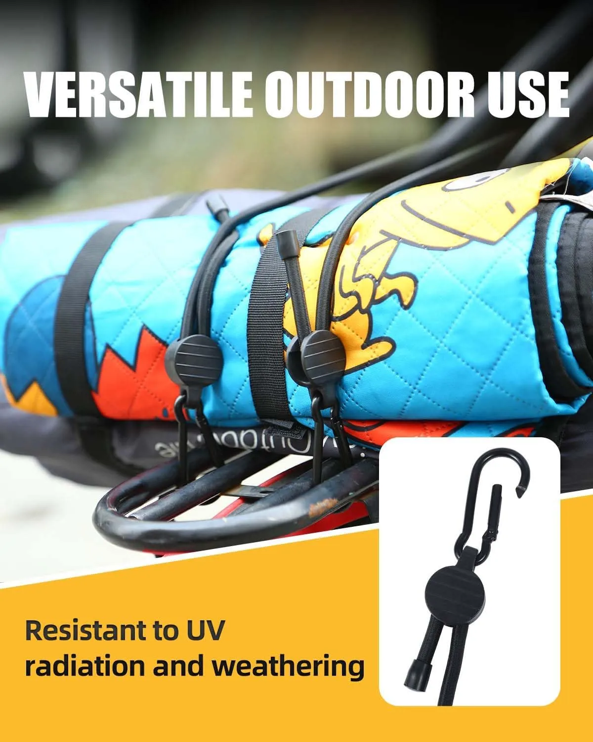 Adjustable Bungee Cords with Hooks, 6 Pack Thick Elastic Straps, Easy to Lengthen and Resecure (7"-48")– Strong, Stretchy Tie Downs with Secure Hooks for Cargo, Camping, Tents, Luggage – All-Weather