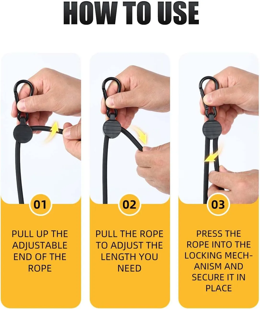 Adjustable Bungee Cords with Hooks, 6 Pack Thick Elastic Straps, Easy to Lengthen and Resecure (7"-48")– Strong, Stretchy Tie Downs with Secure Hooks for Cargo, Camping, Tents, Luggage – All-Weather