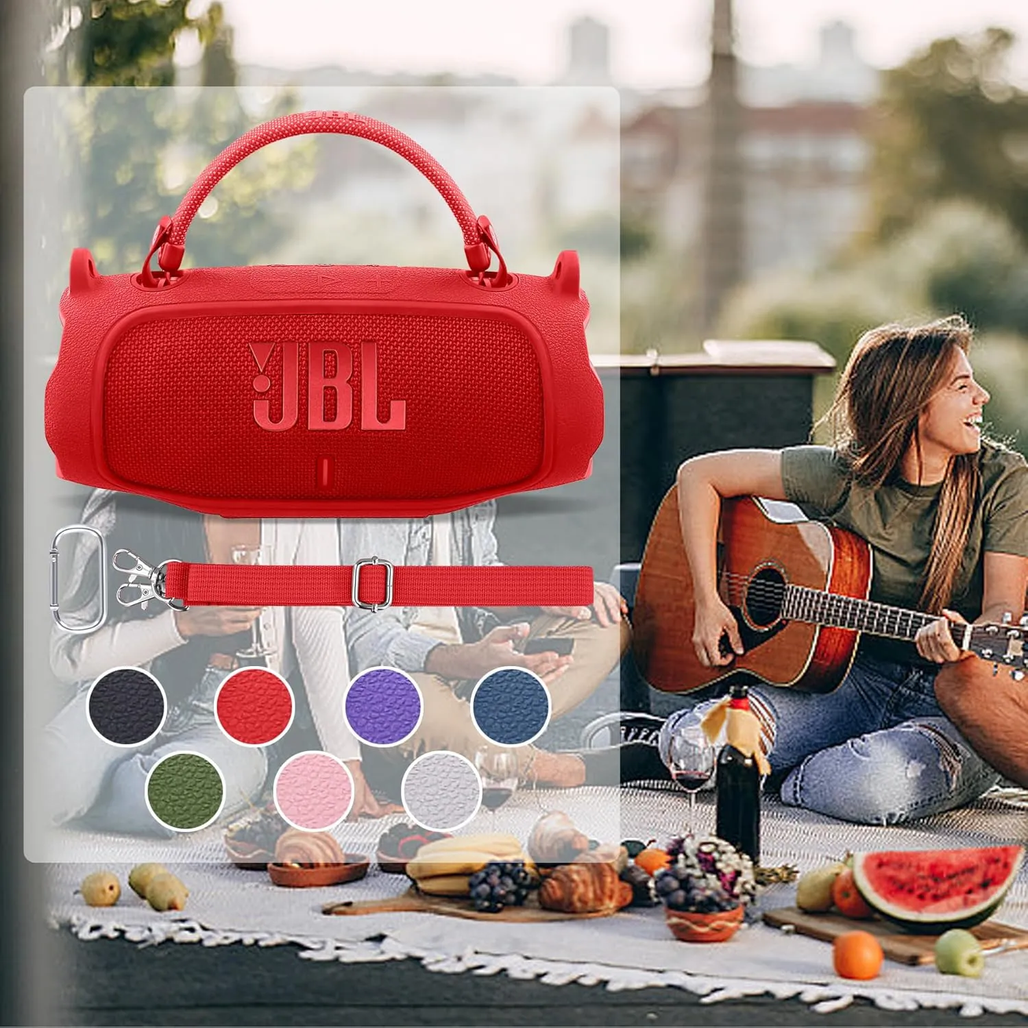 Aenllosi for JBL Charge 6 Wireless Bluetooth Speaker Silicone Cover Case with Adjustable Shoulder Strap,Red (Case Only)