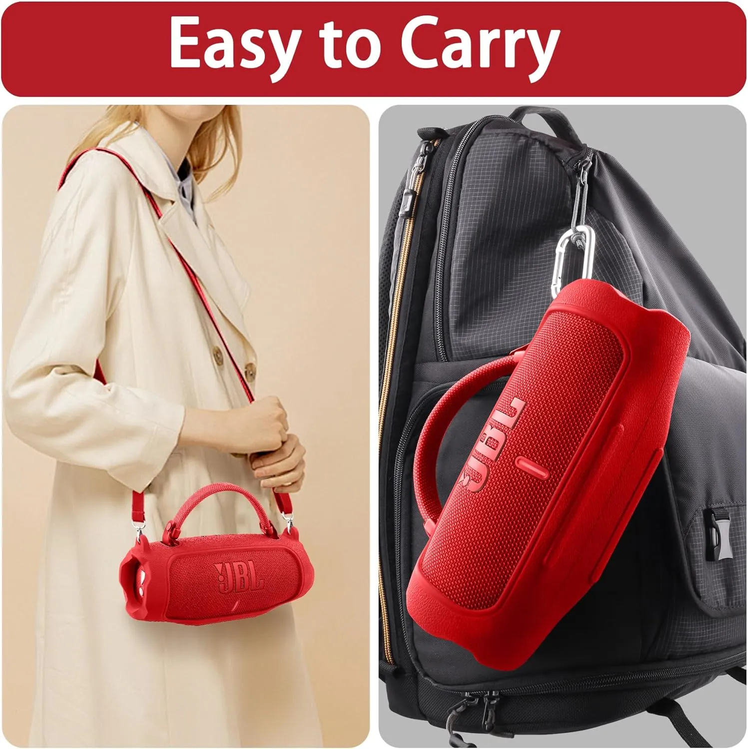 Aenllosi for JBL Charge 6 Wireless Bluetooth Speaker Silicone Cover Case with Adjustable Shoulder Strap,Red (Case Only)