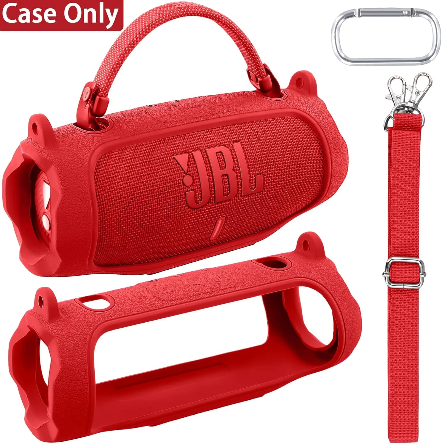 Aenllosi for JBL Charge 6 Wireless Bluetooth Speaker Silicone Cover Case with Adjustable Shoulder Strap,Red (Case Only)