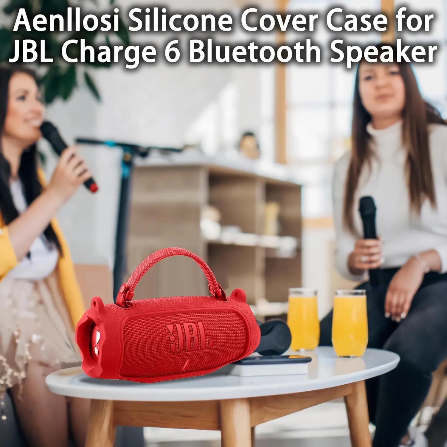 Aenllosi for JBL Charge 6 Wireless Bluetooth Speaker Silicone Cover Case with Adjustable Shoulder Strap,Red (Case Only)