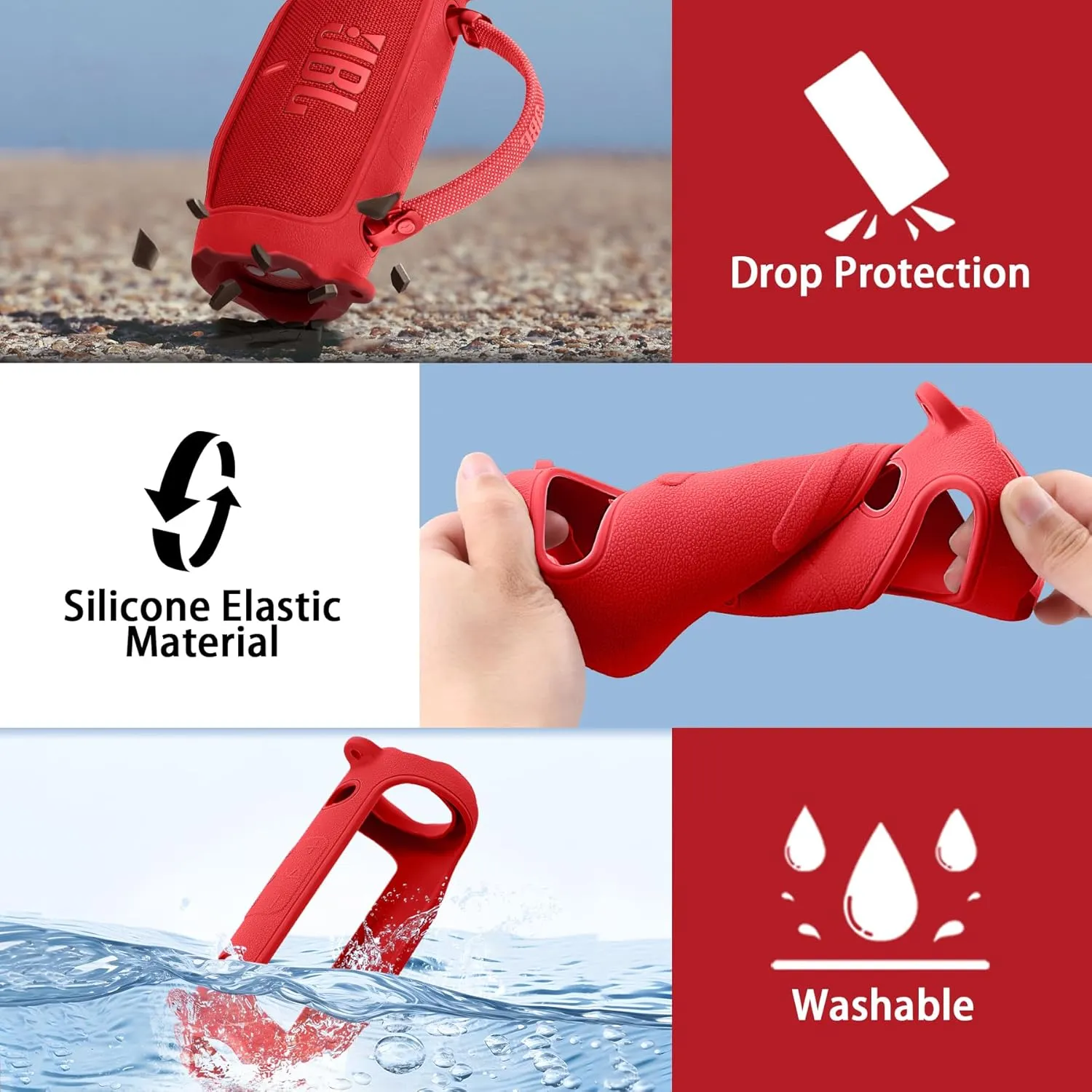 Aenllosi for JBL Charge 6 Wireless Bluetooth Speaker Silicone Cover Case with Adjustable Shoulder Strap,Red (Case Only)