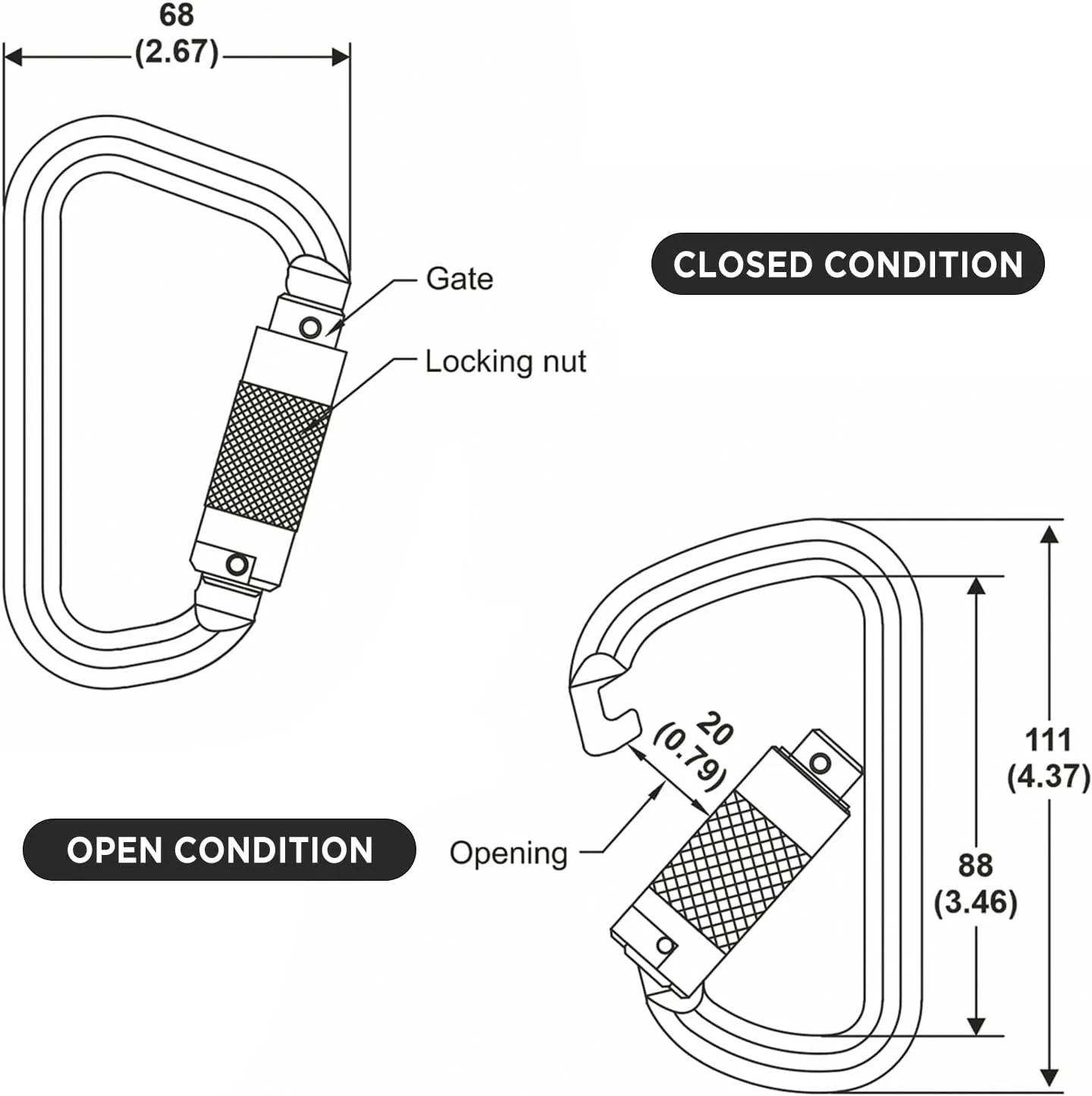 AFP Steel Twist-Locking D-Steel High-Strength Carabiner w/Pin | Safety Fall Protection | High-Strength Heavy-Duty | ANSI & OSHA Rated