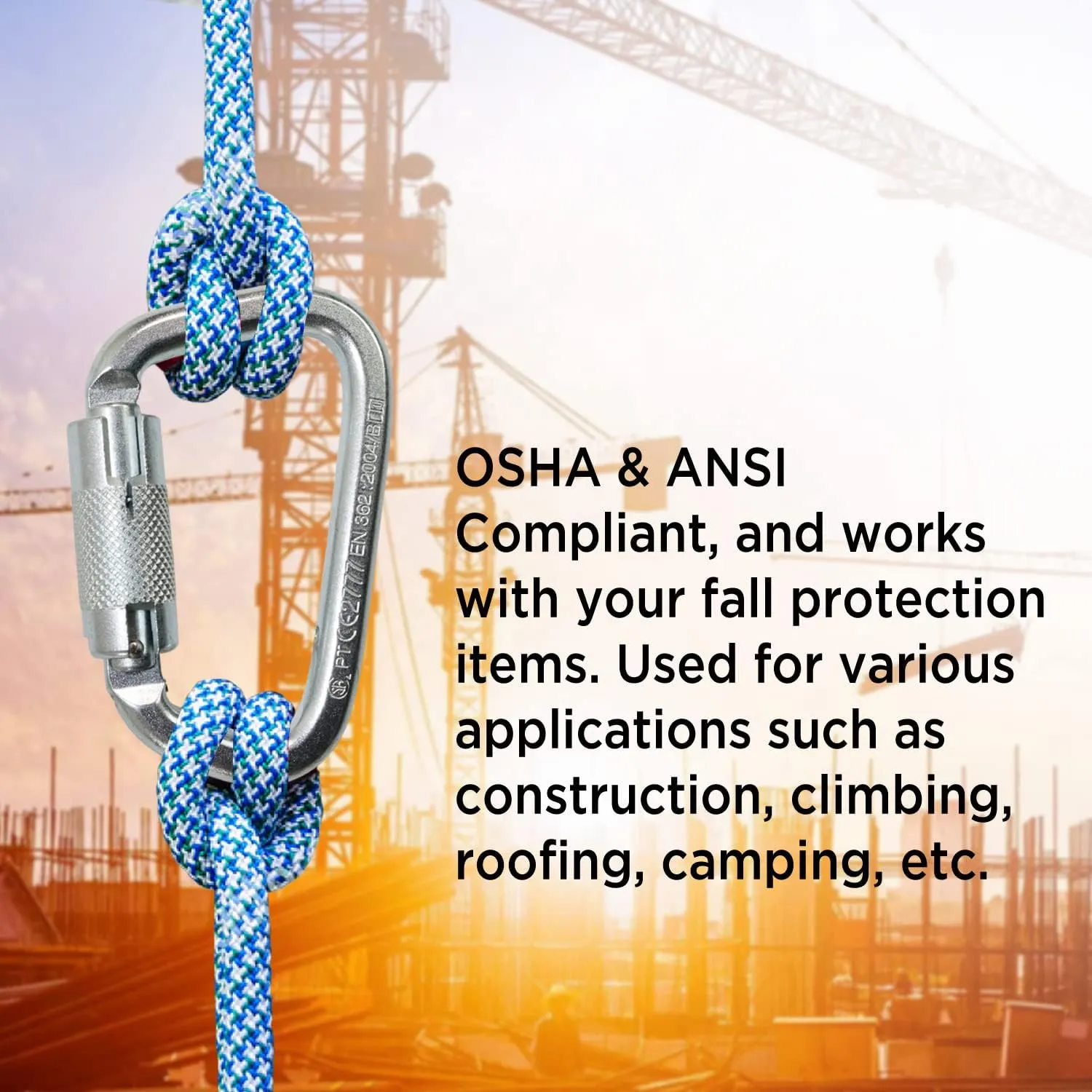 AFP Steel Twist-Locking D-Steel High-Strength Carabiner w/Pin | Safety Fall Protection | High-Strength Heavy-Duty | ANSI & OSHA Rated