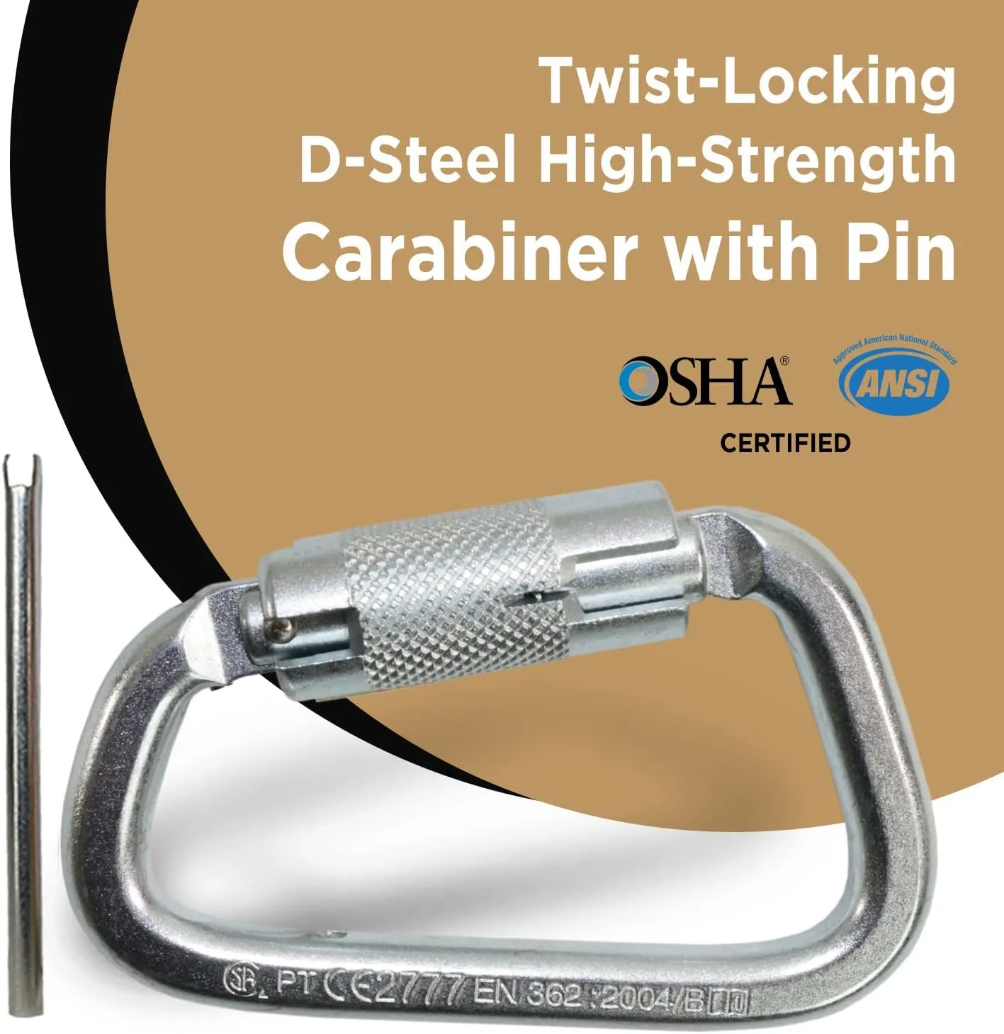 AFP Steel Twist-Locking D-Steel High-Strength Carabiner w/Pin | Safety Fall Protection | High-Strength Heavy-Duty | ANSI & OSHA Rated