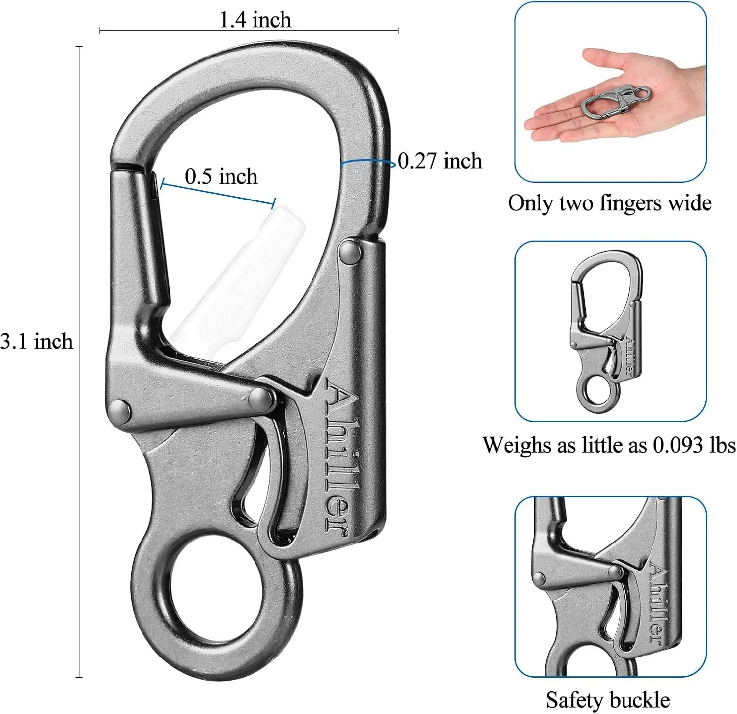 Ahiller Carabiner Clip, Double Anti-Misopening Locking Design, 3" Zinc Alloy Heavy Keychain for Outdoor Camping Hiking, Key Ring Clip