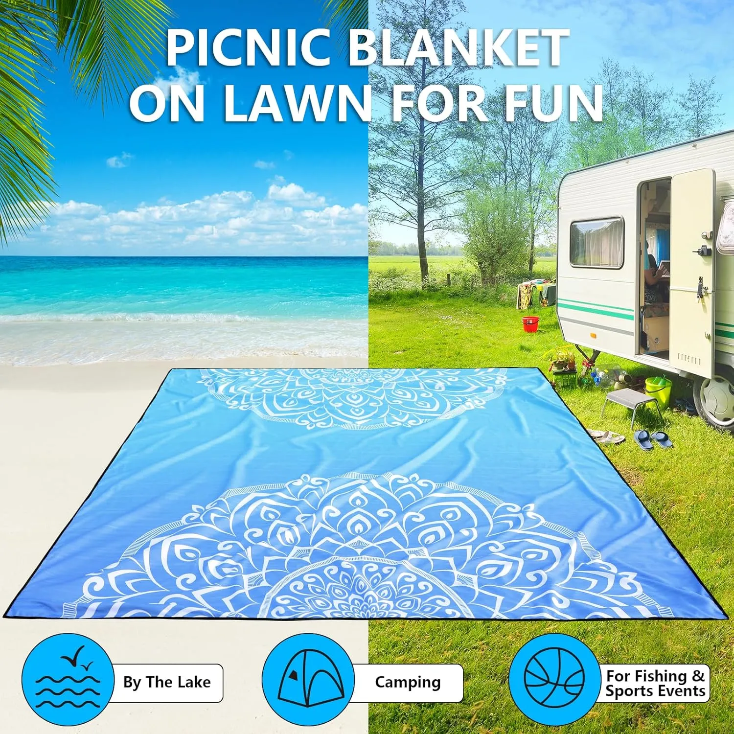 AISPARKY Beach Blanket Waterproof Sandproof, Oversized Large Beach Mat 79" X 83"/120"x108" for 1-8 Adults, Quick Drying&Compact&Lightweight, Picnic Mat Vacation Essentials for Beach Camping Travel