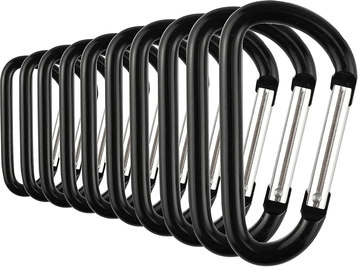 Aluminum Carabiner Clip Snap Hook Keyring - Heavy Duty Keychains 10 Pack - Blac
