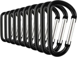 Aluminum Carabiner Clip Snap Hook Keyring - Heavy Duty Keychains 10 Pack - Blac