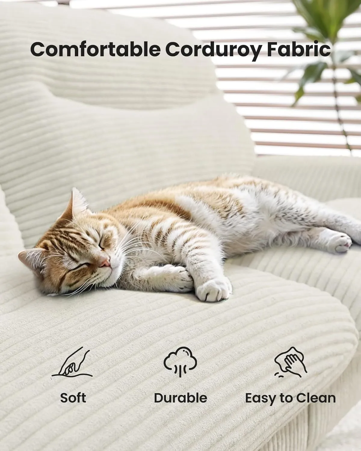 AMADA HOMEFURNISHING Convertible Futon Sofa Bed,66″ White Futon with Adjustable Backrest & Armrests,Folding Sleeper Recliner for Small Spaces, Play Room Or Office, Corduroy Small Couch