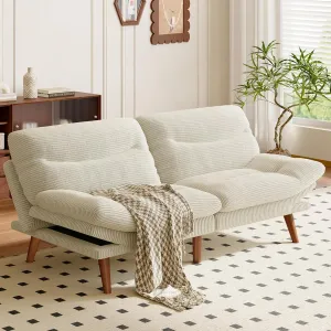AMADA HOMEFURNISHING Convertible Futon Sofa Bed,66″ White Futon with Adjustable Backrest & Armrests,Folding Sleeper Recliner for Small Spaces, Play Room Or Office, Corduroy Small Couch