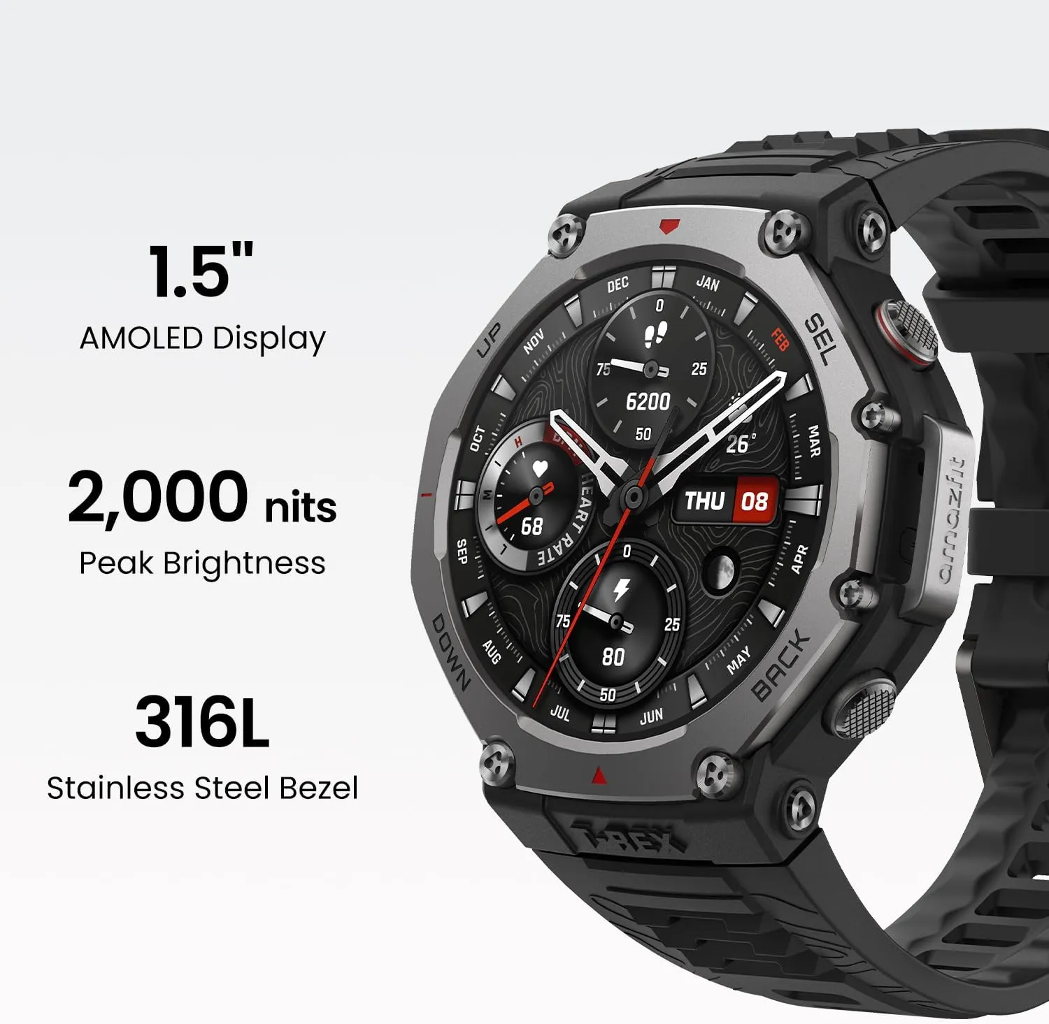 Amazfit Refurbished T-Rex 3 Rugged Military Smart Watch 48mm, GPS, Offline Maps, 100m Water-Resistant, Outdoor Fitness Smartwatch for Men, 170 Sport Modes, AI, Voice Control, Renewed (Lava)