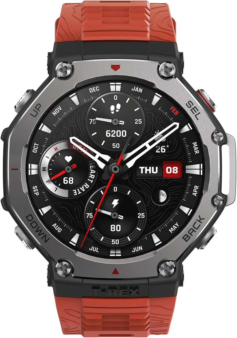 Amazfit Refurbished T-Rex 3 Rugged Military Smart Watch 48mm, GPS, Offline Maps, 100m Water-Resistant, Outdoor Fitness Smartwatch for Men, 170 Sport Modes, AI, Voice Control, Renewed (Lava)