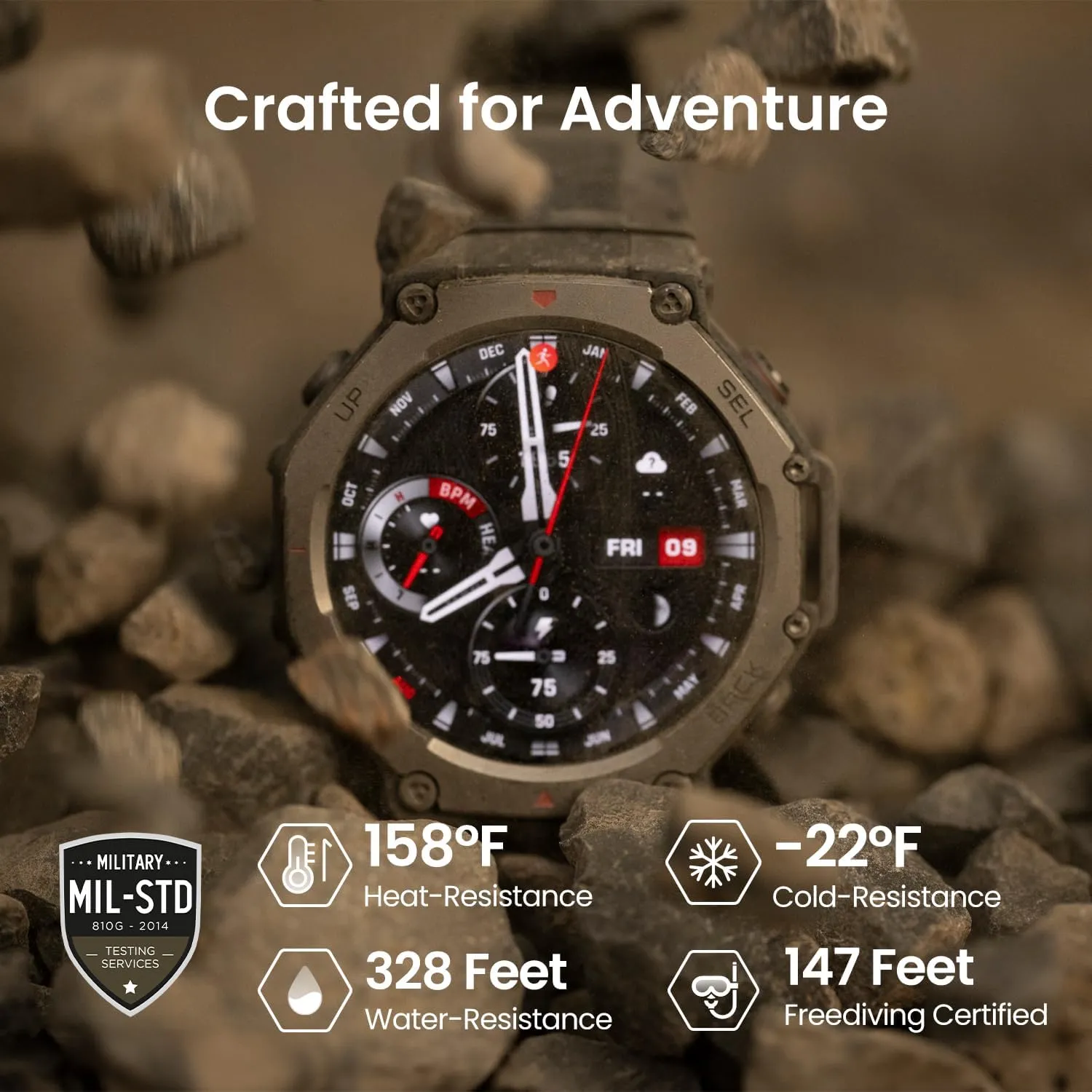 Amazfit Refurbished T-Rex 3 Rugged Military Smart Watch 48mm, GPS, Offline Maps, 100m Water-Resistant, Outdoor Fitness Smartwatch for Men, 170 Sport Modes, AI, Voice Control, Renewed (Lava)