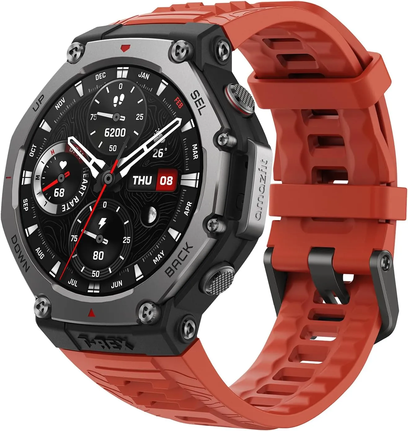 Amazfit Refurbished T-Rex 3 Rugged Military Smart Watch 48mm, GPS, Offline Maps, 100m Water-Resistant, Outdoor Fitness Smartwatch for Men, 170 Sport Modes, AI, Voice Control, Renewed (Lava)