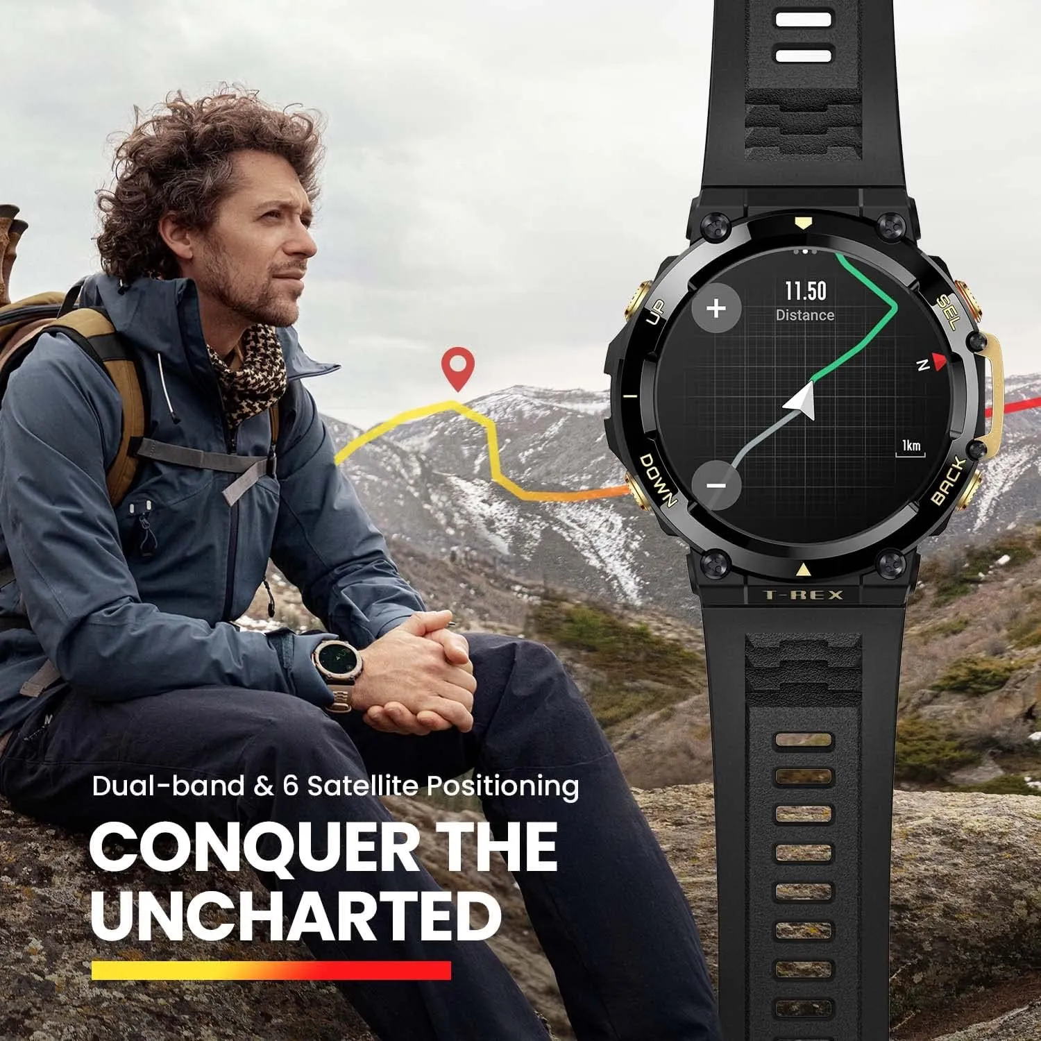 Amazfit T-Rex 2 Smart Watch for Men, Dual-Band & 6 Satellite Positioning, 24-Day Battery Life, Ultra-Low Temperature Operation, Rugged Outdoor GPS Military Watch, Black(Renewed)