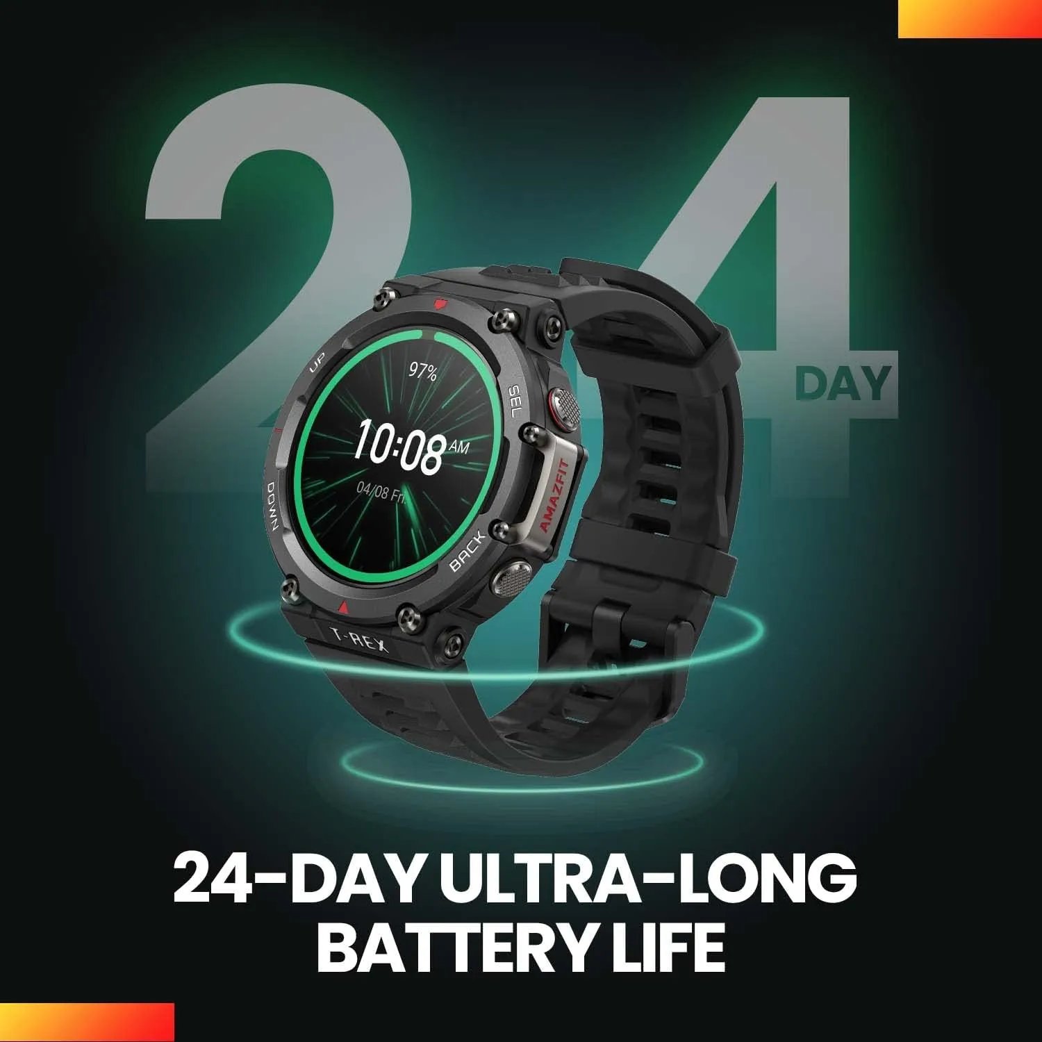 Amazfit T-Rex 2 Smart Watch for Men, Dual-Band & 6 Satellite Positioning, 24-Day Battery Life, Ultra-Low Temperature Operation, Rugged Outdoor GPS Military Watch, Black(Renewed)