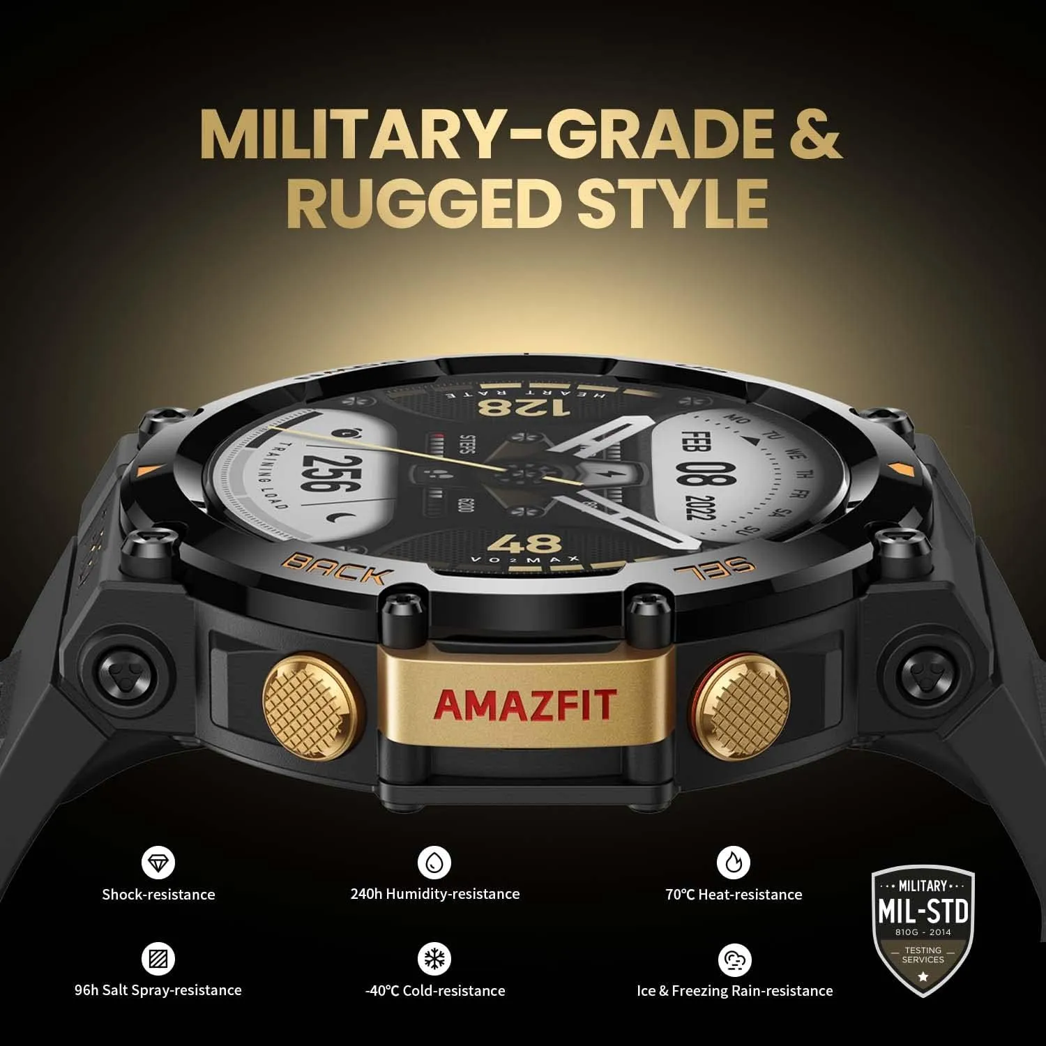 Amazfit T-Rex 2 Smart Watch for Men, Dual-Band & 6 Satellite Positioning, 24-Day Battery Life, Ultra-Low Temperature Operation, Rugged Outdoor GPS Military Watch, Black(Renewed)