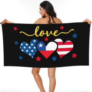 America Chile Heart Flag Beach Towels for Men Women 31 x 63 inch Bath Towel with Travel Bag Quick Dry Sport Swim Towels for Gift