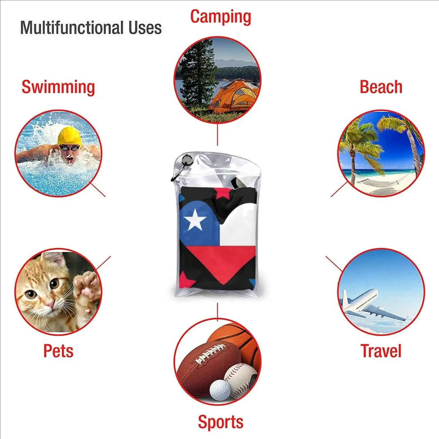 America Chile Heart Flag Beach Towels for Men Women 31 x 63 inch Bath Towel with Travel Bag Quick Dry Sport Swim Towels for Gift