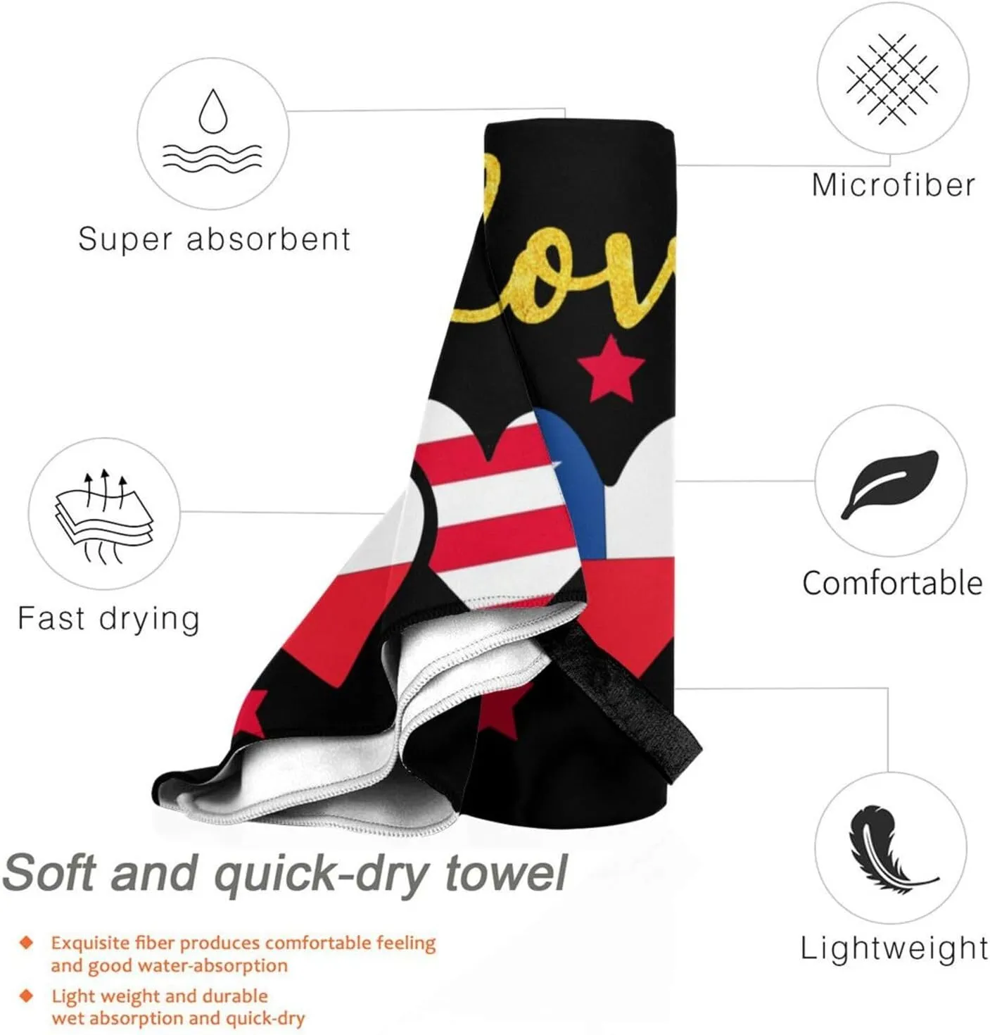 America Chile Heart Flag Beach Towels for Men Women 31 x 63 inch Bath Towel with Travel Bag Quick Dry Sport Swim Towels for Gift