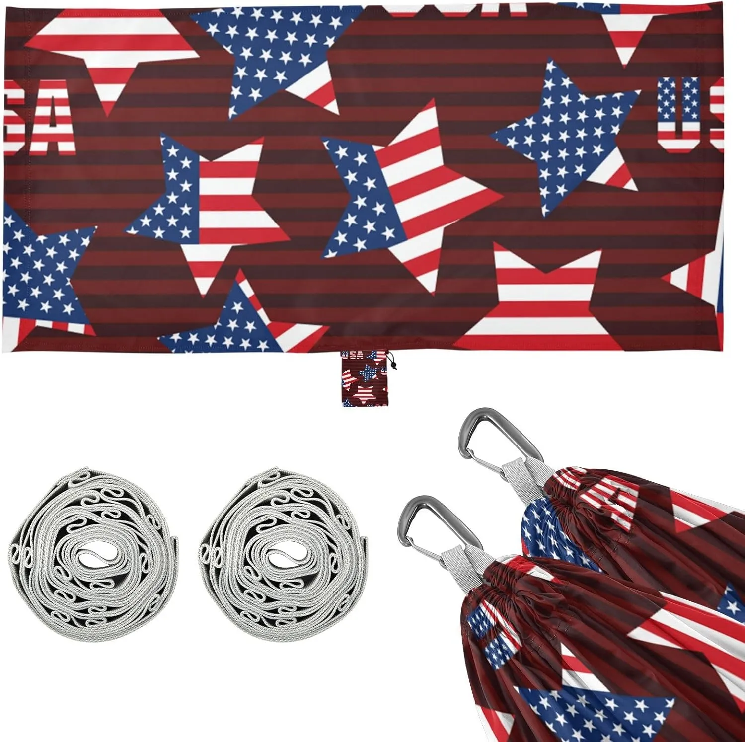 American Stars Dark Red Camping Hammock Single Portable Hammocks 330 lbs Capacity with 2 Tree Straps and Attached Carry Bag,Perfect for Outdoor,Indoor,Beach,Camping,Travel