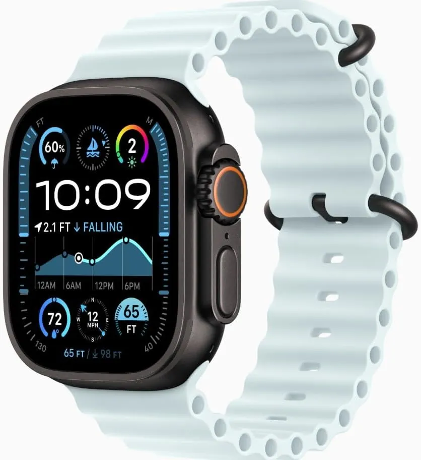 Apple Watch Ultra 2 [GPS   Cellular 49mm] - Black Titanium Case with Ice Blue Ocean Band (Renewed)