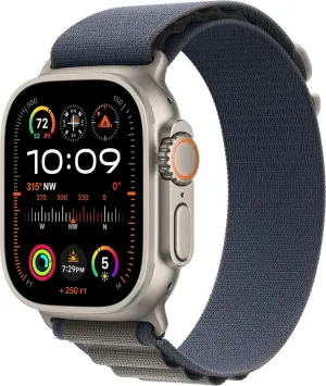 Apple Watch Ultra 2 [GPS   Cellular, 49mm] - Rugged Titanium Case & Blue Alpine Loop - Medium (Renewed)