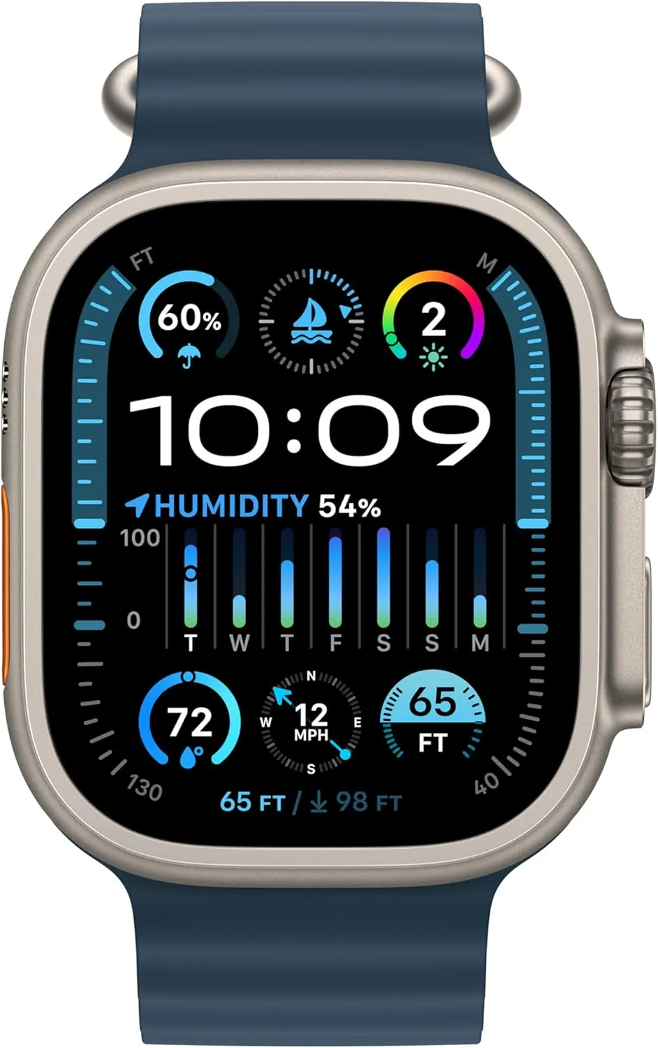 Apple Watch Ultra 2 [GPS   Cellular, 49mm] - Titanium Case with Blue Ocean Band, One Size (Renewed)
