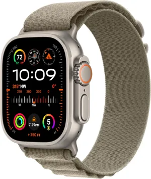 Apple Watch Ultra 2 [GPS   Cellular, 49mm] Titanium Case with Olive Alpine Loop, M/L (Renewed)