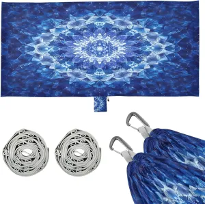 Art Mandala Blue Camping Hammock Single Portable Hammocks 330 lbs Capacity with 2 Tree Straps and Attached Carry Bag,Perfect for Outdoor,Indoor,Beach,Camping,Travel