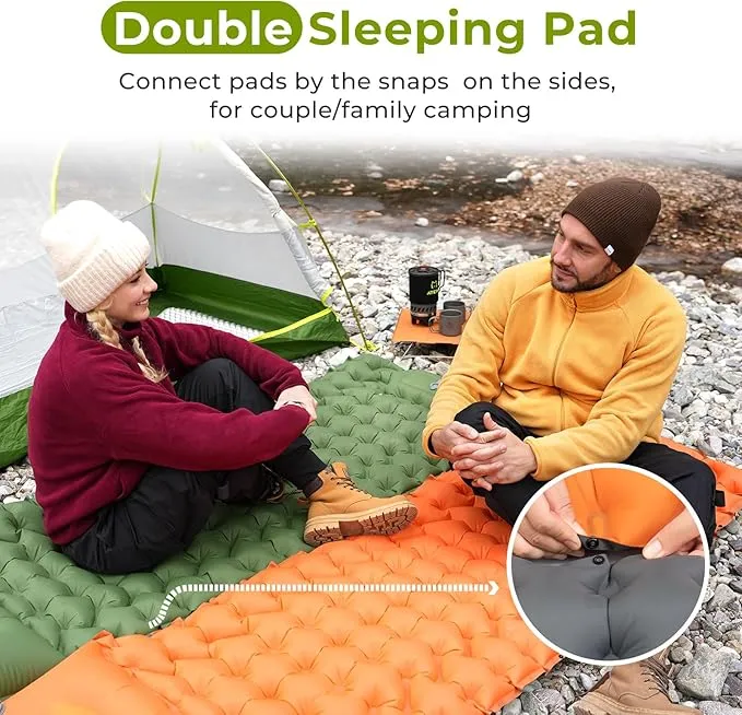 ATEPA Sleeping Pad for Camping Backpacking, Ultralight Inflatable Camping Air Mattress with Built-in Foot Pump & Pillow, 77"X27"Waterproof & Compact Sleeping Mat Hiking Trekking Inflatable Pad Grey
