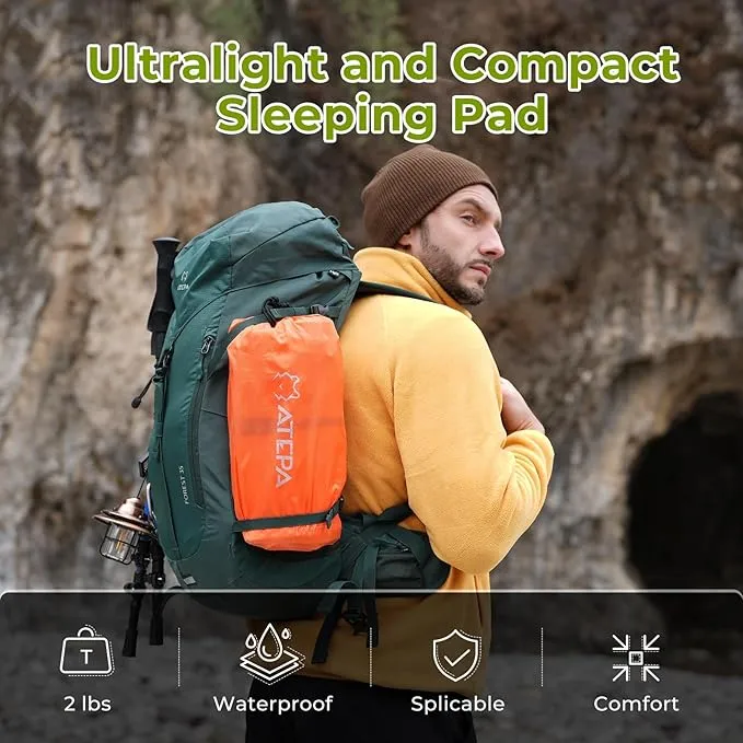 ATEPA Sleeping Pad for Camping Backpacking, Ultralight Inflatable Camping Air Mattress with Built-in Foot Pump & Pillow, 77"X27"Waterproof & Compact Sleeping Mat Hiking Trekking Inflatable Pad Grey