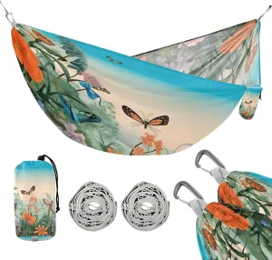 ATTX Colorful Flower Dragonflies Camping Hammock - Lightweight & Portable Hammocks, Heavy Duty 330lbs Capacity for Indoor, Hiking, Backpacking, Travel, Backyard, Beach#203